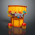 Indoor Decorative Small Booth With Yellow Canopy Flower Decorations And Mushroom Stools