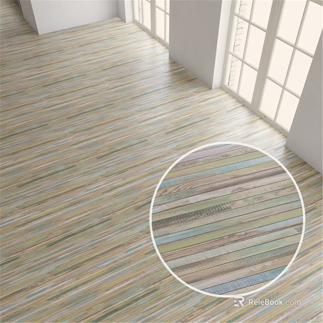Colorful Striped Flooring With Multi Colored Wood Planks In Bright Indoor Room 3d model 