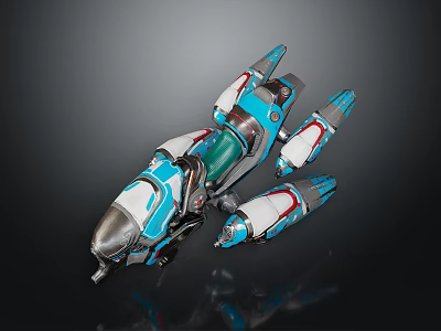 Futuristic Blue And White Cosmic Spaceship With Sleek Structure And Thruster Details 3d model