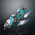 Futuristic Blue And White Cosmic Spaceship With Sleek Structure And Thruster Details