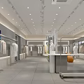 Modern Clothing Store Interior With Spacious Walkway Display Racks White Coats And Green Plants