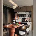 Elegant Modern Restaurant Interior With Round Dining Table Wooden Backdrop And Decorative Centerpieces