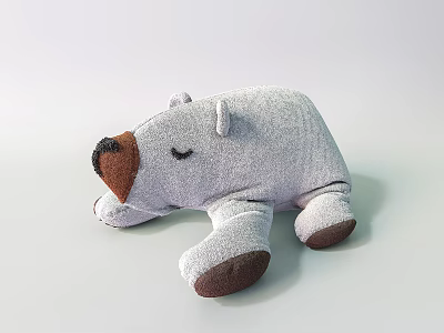 Gray Plush Bear Stuffed Toy with Brown Nose and Paws Lying Down 3d model