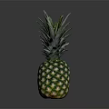 Fresh Ripe Pineapple Featuring Green Leaf Crown and Textured Skin on Dark Reflective Surface