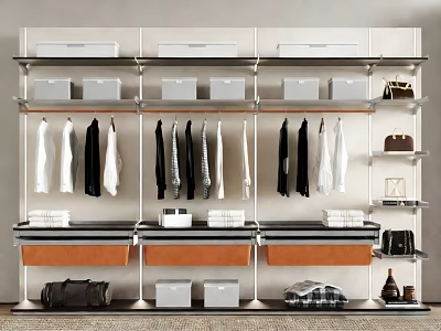 Modern Open Wardrobe Design With Hanging Clothes Drawers And Storage Shelves 3d model