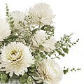 Elegant Decorative Ornament Set with White Flowers Green Leaves in Textured Vase