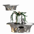 Elegant Metallic Coffee Table With Decorative White Vase Pink Flowers And Green Leaves