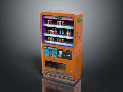 Commercial Equipment Orange Vending Machine Stocked With Colorful Cold Drink Bottles 3d model