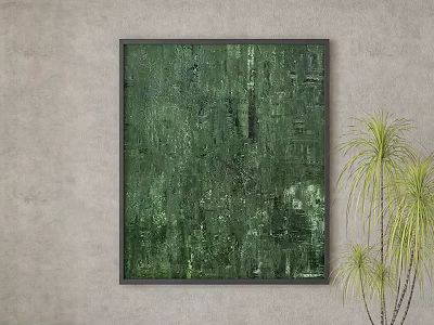 Green Abstract Wall Art On Gray Wall With Potted Plant Decoration 3d model