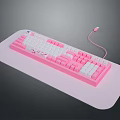 Stylish Pink And White Wired Computer Keyboard On White Desk Pad For Office Use