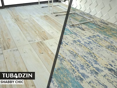 Shabby Chic Bathtub by Tubadzin with Distressed Wooden Floor Interior Design 3d model