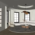 Modern Minimalist Living Room With Curved Sofa Round Rug And Pendant Light