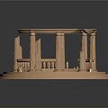 Cartoon Style Golden Circular Stage With Columns Railings And Decorative Design