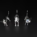 Three Spotted Reptile 3D Models Standing On Black Background Surface