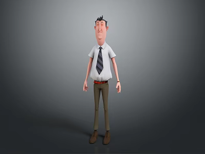 Cartoon Man in White Shirt With Tie Brown Pants And Brown Shoes 3d model