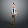 Cartoon Man in White Shirt With Tie Brown Pants And Brown Shoes