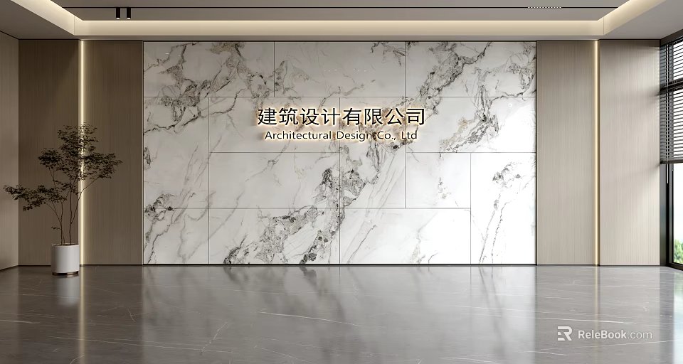 Marble Feature Wall For Modern Office Reception With Natural Vein And Elegant Design 3d model 