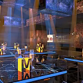 Starry Themed Bar Interior With Cosmic Ceiling Lights Seating Area And Ambient Decor