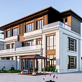 Modern Townhouse Exterior Design With Brown White Facade Large Windows And Balcony