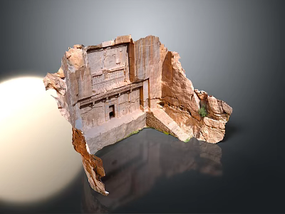 Scenic Desert Landscape Showcasing Ancient Rock Hewn Architecture Sunlit Facade And Intricate Carvings 3d model