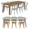 Dining Table Set With Wooden Black Tops And Metal Rattan Chairs Design
