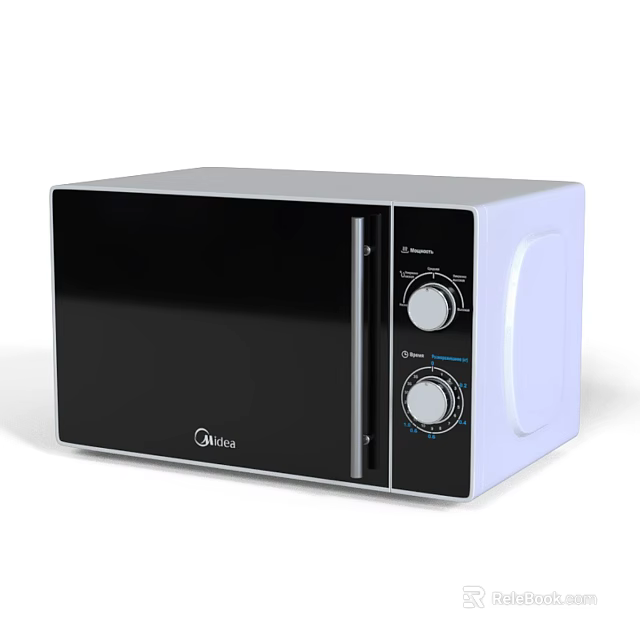 Midea Black And White Microwave Oven With Control Knobs As Kitchen Appliance 3d model 