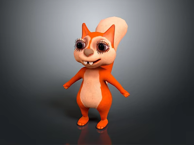 Cute Standing Orange Stuffed Squirrel Toy With Big Eyes Large Tail And Light Pink Belly 3d model
