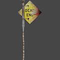 Rusty Metal Rod Weapon Alongside Worn Yellow DEAD END Sign With Red Arrow