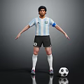 Soccer Player Wearing Argentina Striped Jersey with Captain Armband and Soccer Ball