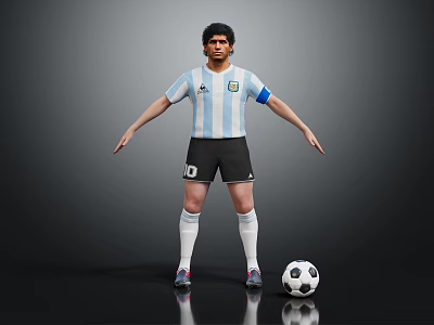 Soccer Player Wearing Argentina Striped Jersey with Captain Armband and Soccer Ball 3d model