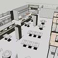 Modern Restaurant Interior Design With Strip Lighting Counter Tables And Grille Partitions