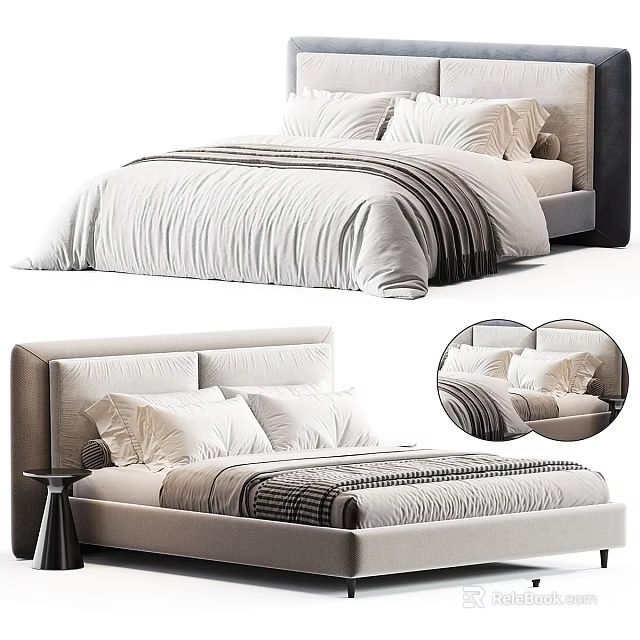 Modern Upholstered Bed With Soft Pillows And Textured Neutral Bedding 3d model