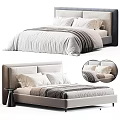 Modern Upholstered Bed With Soft Pillows And Textured Neutral Bedding 3d model
