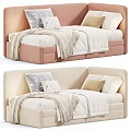 Cozy Children's Bed with Light Blue and Beige Design Soft Pillows and Knitted Blankets