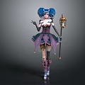 Game Movie Character With Blue Twin Tails Purple Dress And Lantern Staff