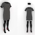 Plaid Pattern Short Sleeved Midi Dress With Black Tights Red High Heels And Hat