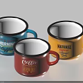 Colorful Enamel Tea Set Cups with Morning Coffee Natural Text Designs