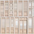 Various Design Wooden Hinged Doors With Decorative Panels And Lattice Patterns 3d model