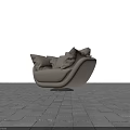 Modern Single Sofa With Plush Cushions On Gray Brick Floor And Black Background