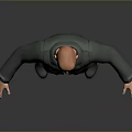3D Human Character Bald Head Green Jacket Striped Shirt Blue Jeans Black Shoes Gray Background