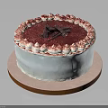 Delicious Decorated White Cream Cake With Purple Top Cream Flowers And Chocolate Decoration On Brown Tray