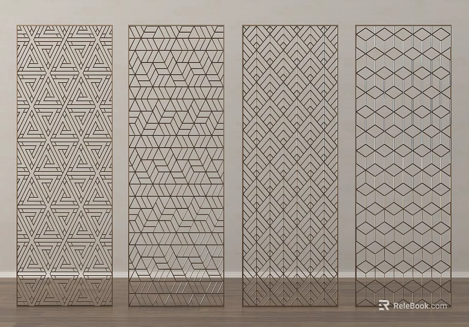 Modern Metal Room Dividers With Intricate Geometric Patterns For Interior Space Separation 3d model