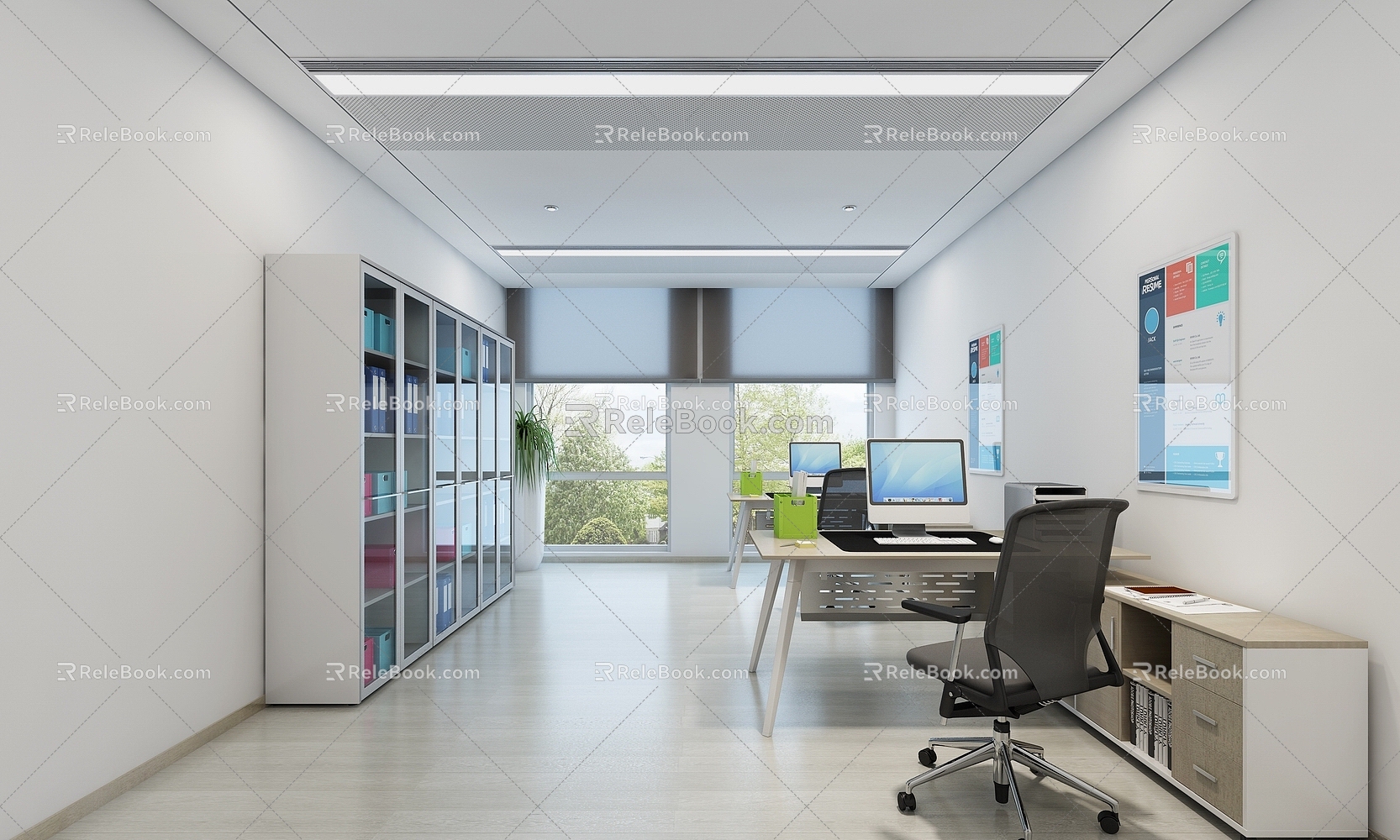 Office new desk filing cabinet integrated ceiling 3d model