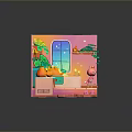 Scenic Landscape View Through Window In Cute Pink Room With Green Plants And Orange Decor
