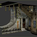 Urban Graffiti Wall Scene With Metal Staircase Old Door Window And Concrete Structure