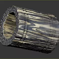 Wood And Stone Hollow Cylindrical Decorative Craft With Intricate Blue White Texture