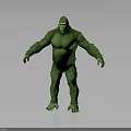 Green Muscular Gorilla Like Character Standing As Giant Mythical Creature