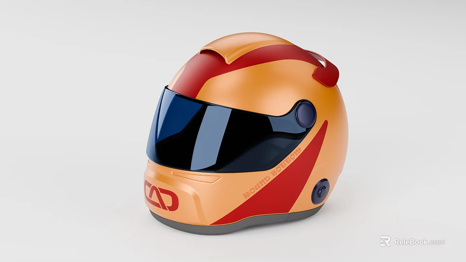 Orange And Red Motorsport Helmet With RAD Logo Tinted Visor And Streamlined Design 3d model 