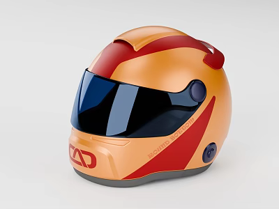 Orange And Red Motorsport Helmet With RAD Logo Tinted Visor And Streamlined Design 3d model