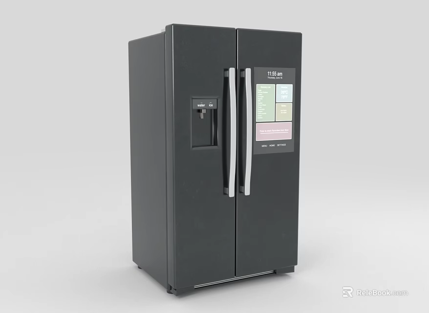 Black Double Door Refrigerator With Water Dispenser And Digital Display Modern Design 3d model 
